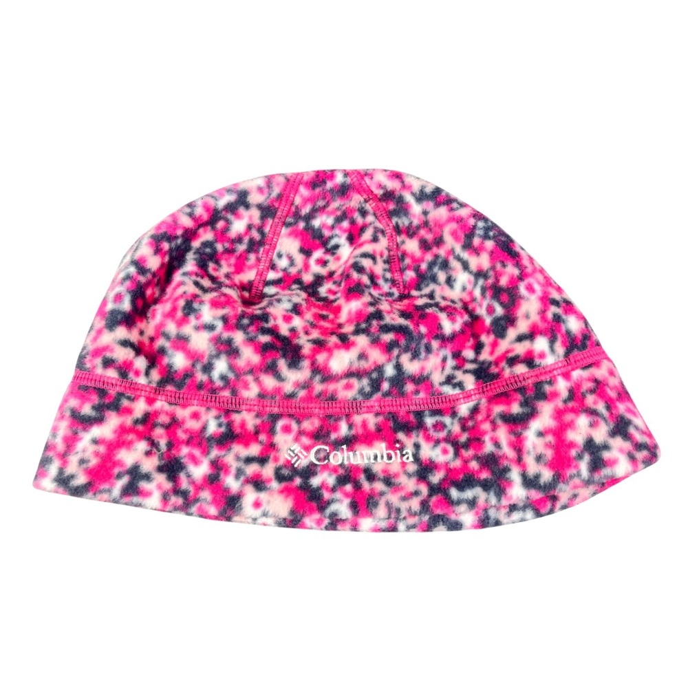 Columbia Youth Medium Fleece Beanie Hat Pink Purple Abstract Print Skullcap